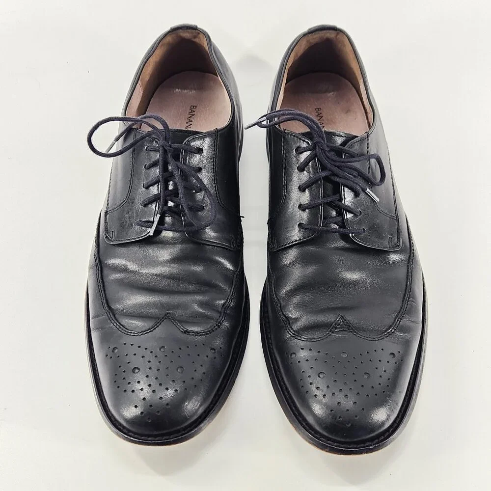 Banana Republic Mens Oxfords Size 9.5 Black Brogue Cap Toe Dress Shoes Italian